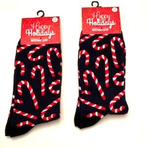 Candy Cane Socks Men's One Size New 2 Pair Navy Bluie Red White